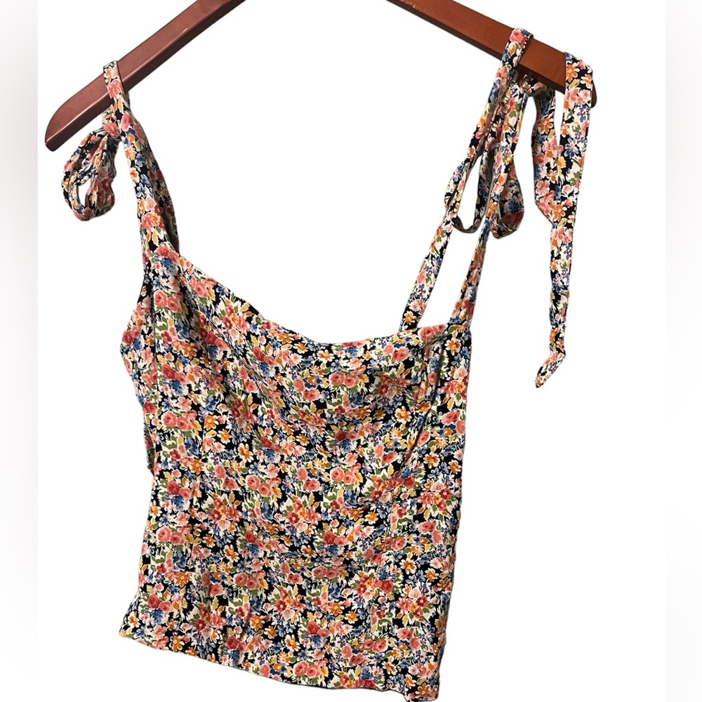 Reformation Floral Tie-Strap Tank Top in Navy Multi